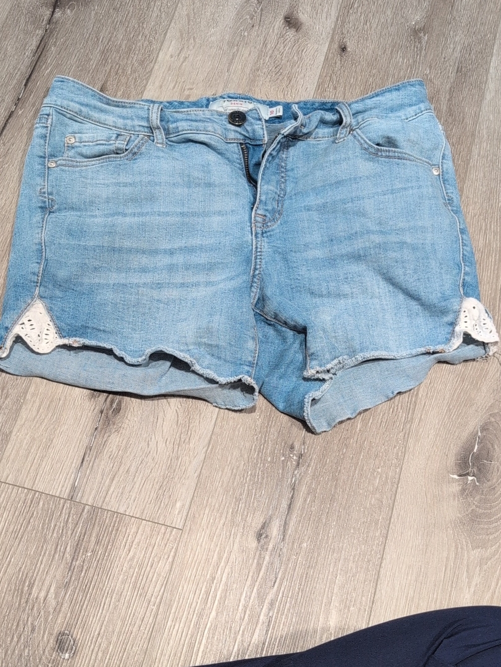 torrid Faded Light Blue Denim Shorts with Crochet Side Trim